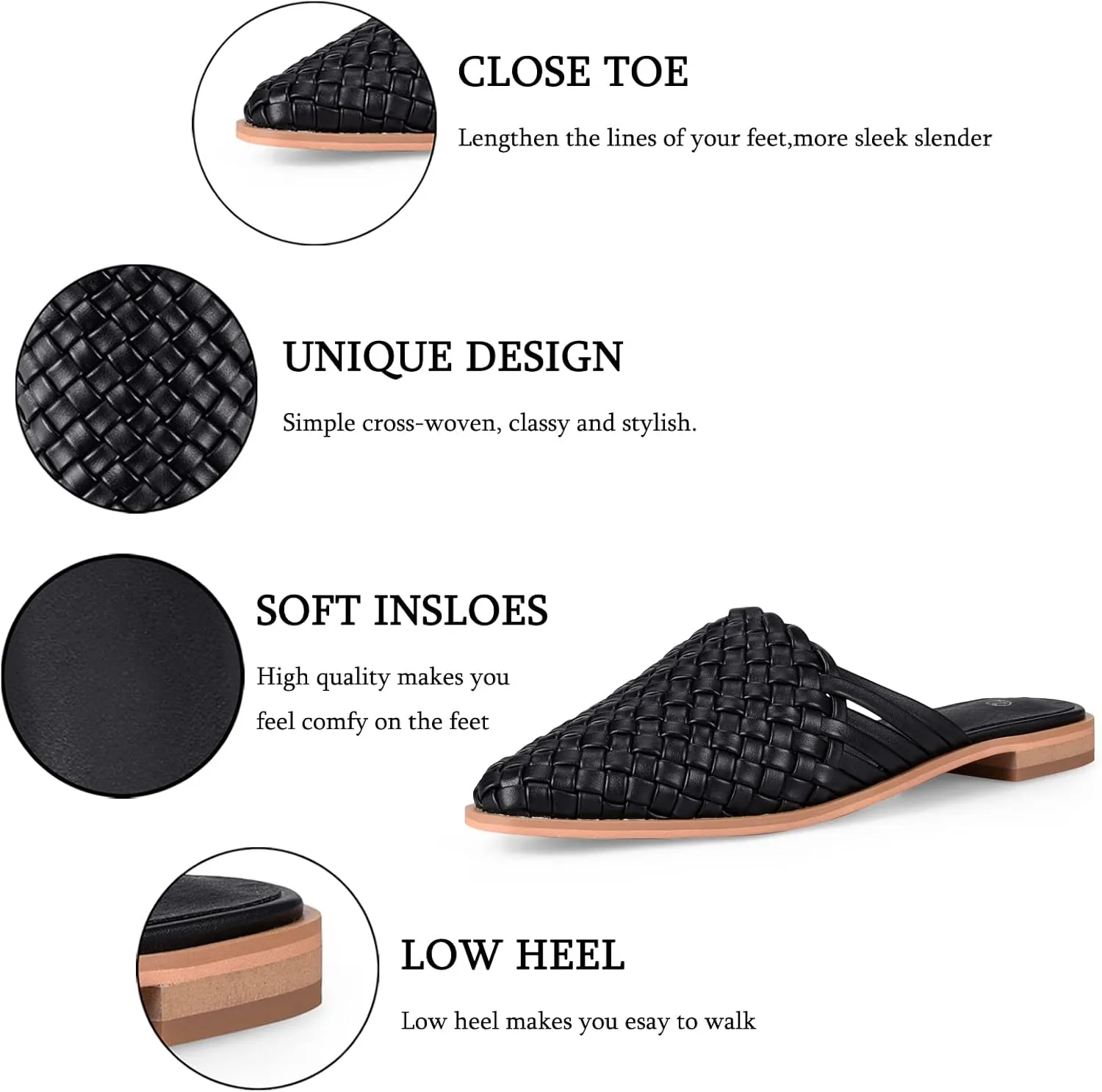 zero-sum Women's Closed Toe Flat Mules Braided Backless Slip-On Sandals Summer Loafer Casual Slides for Women